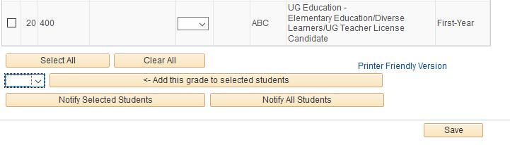 Select grades from the drop-down arrow, or type grade in box. You can tab trough the roster.
