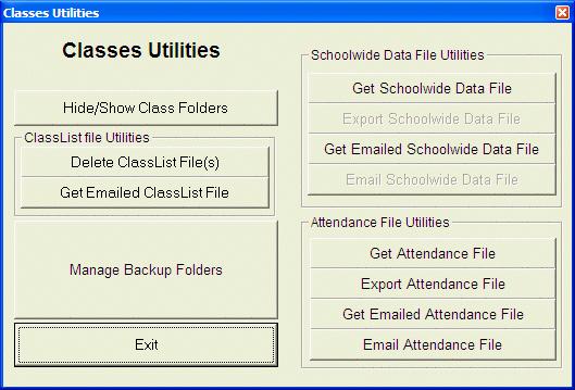 Chapter 6 Chapter Five: Student Reports 41 Classes Utilities Classes Utilities enables you to accomplish a variety of tasks.