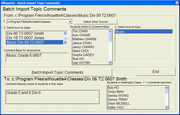 Chapter 6 Chapter Five: Student Reports 51 Once these conditions have been met, you can click on Batch Import Topic Comments to merge the other teacher's reports with your existing reports.