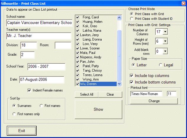 97 C H A P T E R 1 3 Appendix G: Printing Class Lists Silhouette 4 has a built-in utility to print class checklists.