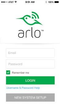 4 Get an Account 5 Sync Your Cameras With the Base Station ¾ To create a new Arlo account: a. Launch the Arlo app from your smartphone, tap the New to Arlo? button, and select Arlo Pro.