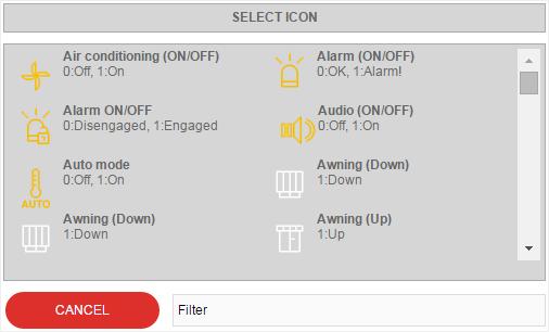 DIVUS OPTIMA Modbus Module - Manual. 12 ICON Here you can set the icon and graphical element which will be shown in the visualisation. The available items depend on the data type of the object.