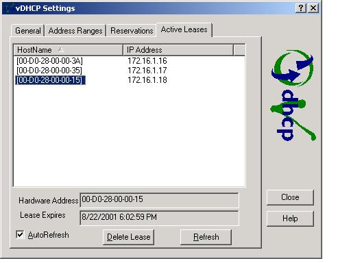 Figure 104. vdhcp Settings Active Leases 8. In the list, highlight the entry for the first host s IP address. Next, copy (CTRL+C) the Ethernet address that appears in the Hardware Address field.