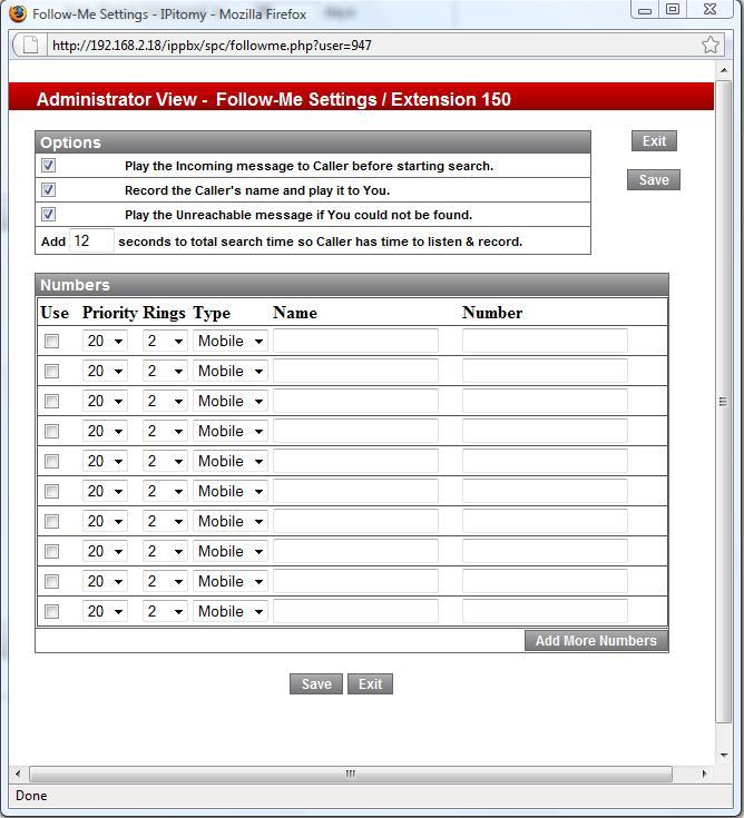 Follow Me (Diagram 57) Follow me is designed to allow users to create a list of numbers that if they are not available at office extension, the caller will be placed on hold and the list will be