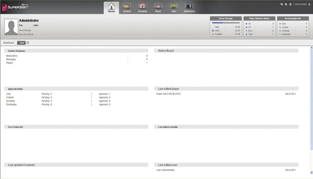 SuperSign Server 27 3 Click the blank area of the dashboard. The dashboard category which you selected is added.