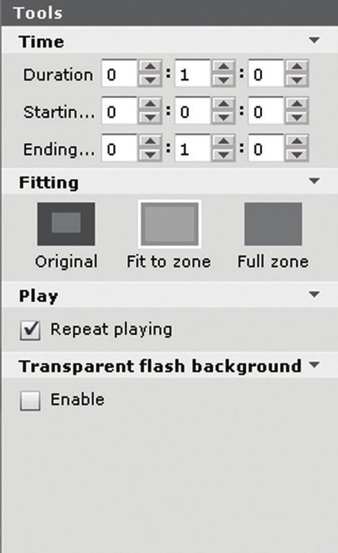 SuperSign Server 45 Flash Time Fitting Play Menu Transparent flash background Function Set the flash playback time.