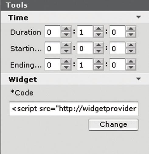 SuperSign Server 47 Widget Time Widget Menu Function Sets the display time of the widget.