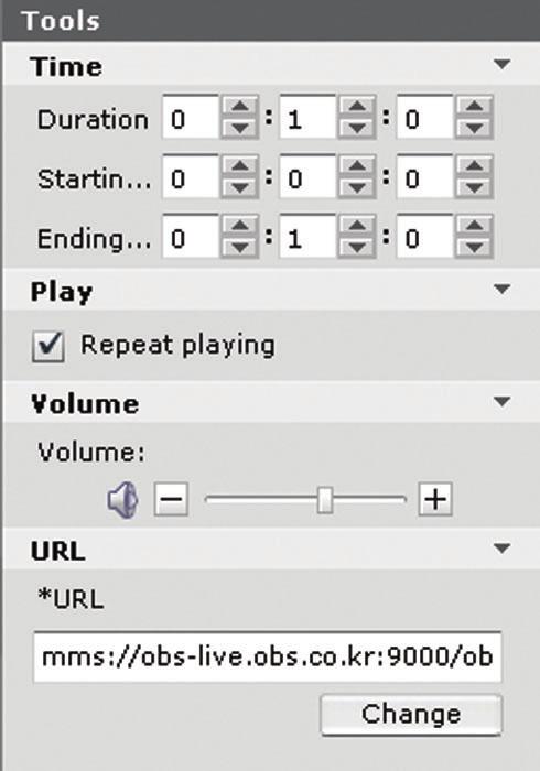 Streaming Menu Time Play Volume URL Function Sets the duration of the streaming media.