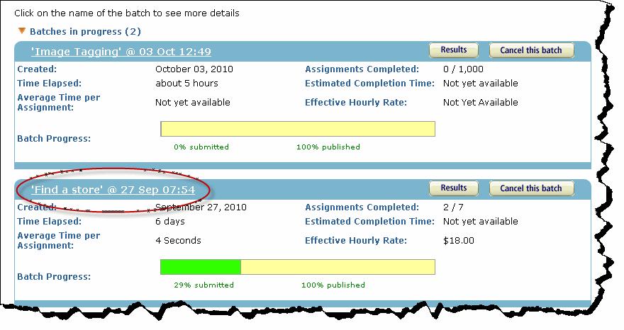 Configuring the Review Results Page The progress bar shows two quantities: % submitted Percentage of completed HITs % published Percentage of published HITs in your batch Most batches publish