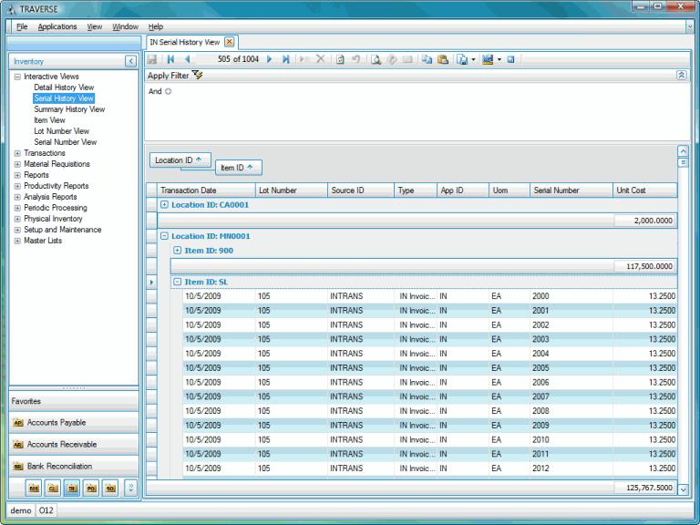 New Functions in Inventory Serial History View TRAVERSE Version 11 Enhancements Use the Serial