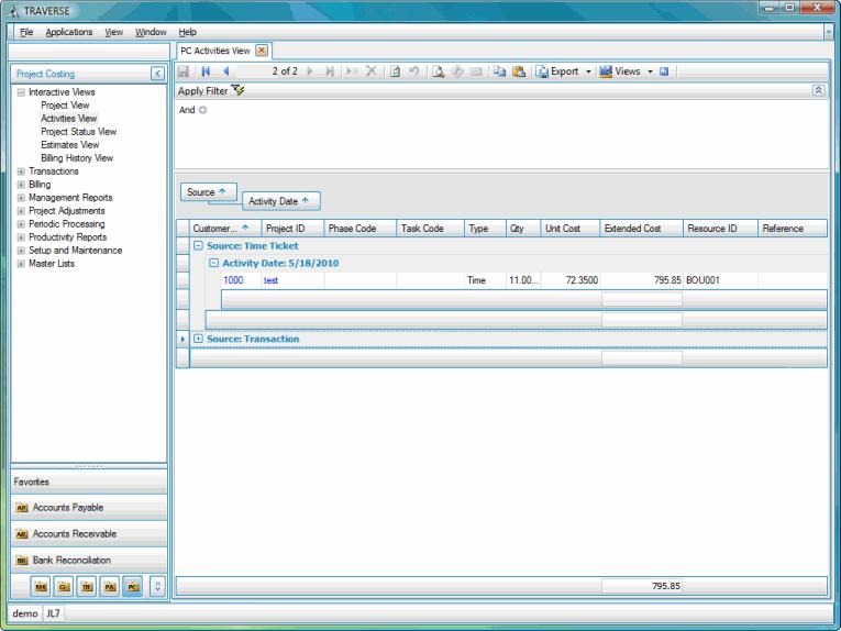 New Functions in Project Costing Activity View Use the Activities View to show transaction activity,