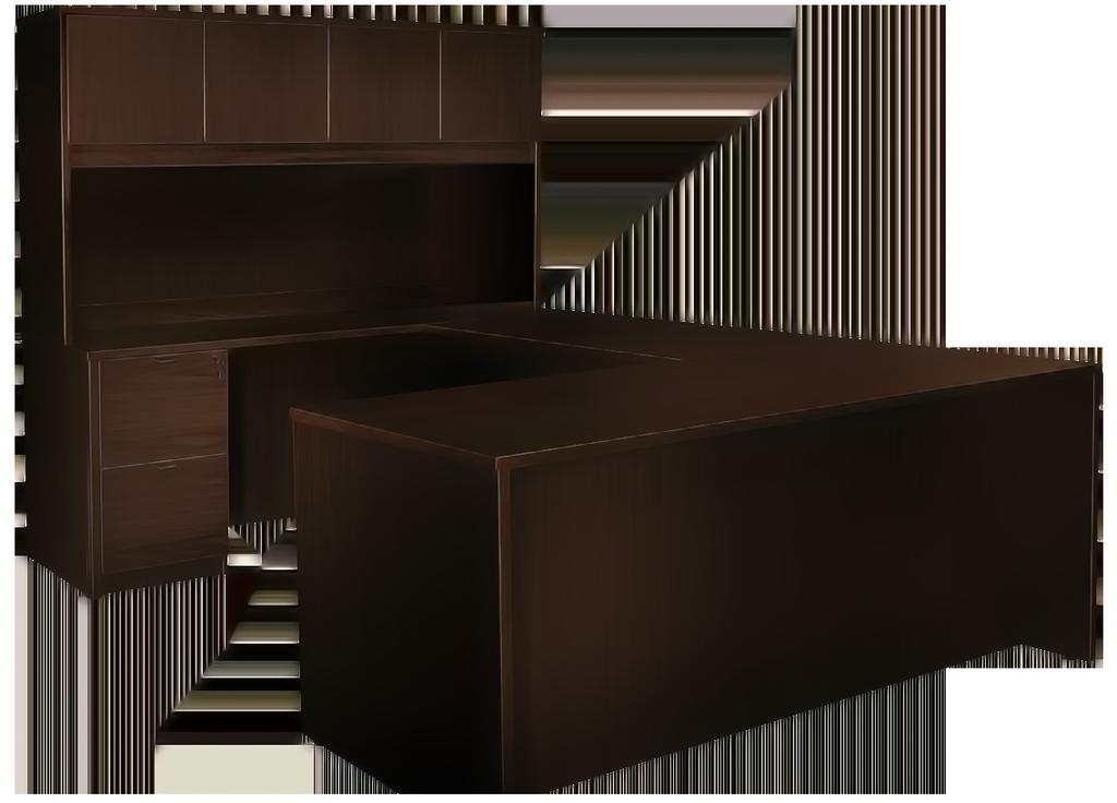 Executive Suites Executive sets are available as shown with rectangular desk, lateral file, and a hutch with doors. Upgrade your executive choice with bow front desk option, and full height pedestals.