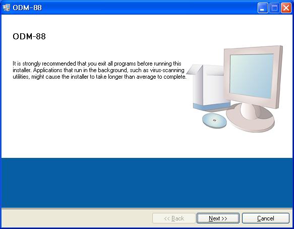 3.3 Proprietary PC Software Installation 3.3.1 Installation of PC Application 1) Insert ODM-88 software CD ROM into PC.