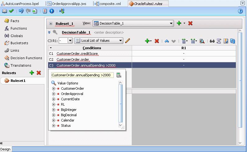 Creating and Running an Oracle Business Rules Decision Table Application 3. In the Decision Table, click the Add icon and from the list select Condition. 4.