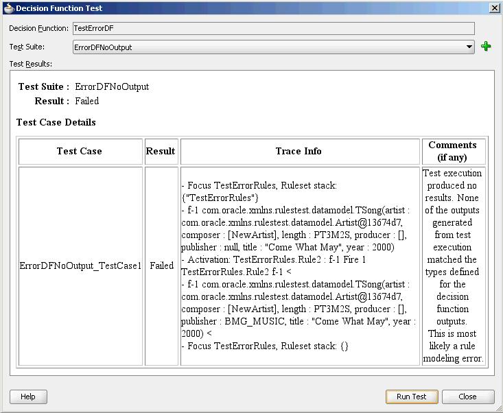 Testing Oracle Business Rules at Design Time You can see that the Comments section displays that the test generated no