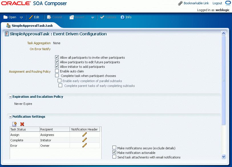 Working with Tasks at Runtime If the composite that you have selected only has a task and no associated AMX rule or ruleset, then the task window is displayed as shown in Figure 12 103.
