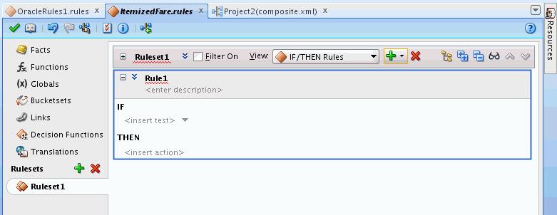 Working with Rules Figure 4 9 Adding a Rule in a Ruleset 4.3.2 How to Define a Test in a Rule To create a test in a rule you add conditions for facts.