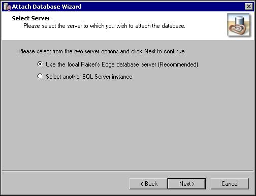 16 C HAPTER Attach a database 1. On the Getting Started screen, select Attach a database. The Attach Database Wizard appears.