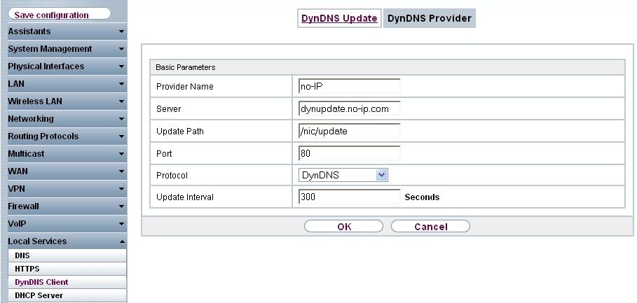 2 Services - DynDNS 2.2 Configuration Only the following menu is used for configuring DynDNS: Go to Local Services -> DynDNS Client. 2.2.1 New Provider If you would like to use a DynDNS provider not