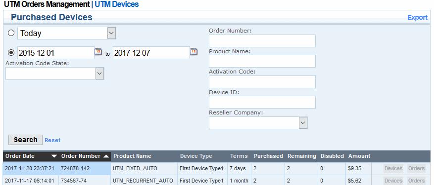 1.5.UTM Device Management The 'UTM Device' link is available to resellers who have bought Comodo Unified Threat Manager. The 'Device Management' interface allows you to monitor UTM devices.