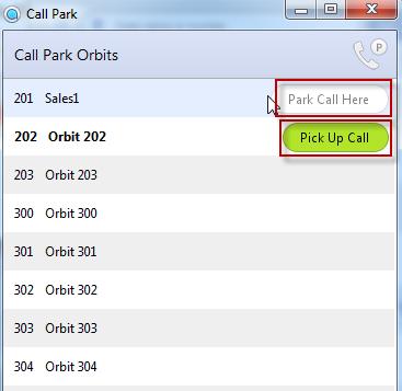 This action will open the Call Park window which will show you a list of all park orbits and their status.