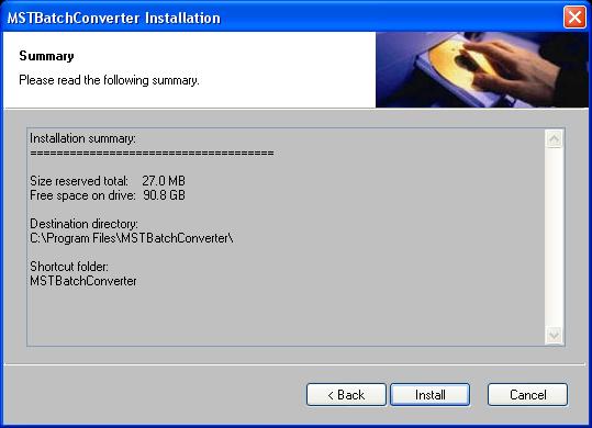 14. The set up will display details of the installation such as disk space,