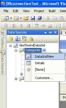 1. from the data menu, click on add data source and continue the wizard by selecting the wanted database and needed tables ( in this example select table categories and table products) 2.