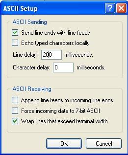 6. n the upper part of the screen ASCII Sending ): Enable Send line ends with line feeds Set Line