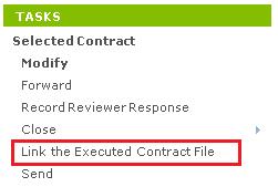 To link the executed contract file to the contract Contracts Quick Reference Guide 1. Once the contract is finalized and signed you can link the signed, scanned file to the contract record.