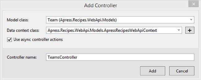 Chapter 1 Web API in ASP.NET Figure 1-4. Second step of creating a controller through scaffolding The generated controller (stripped of namespaces to save on space) is shown in Listing 1-14.