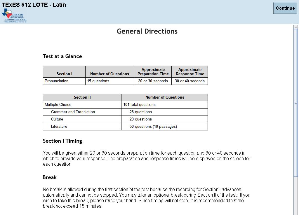 General Test Directions Screens General Directions The General Directions screen provides information about the test including the test sections, the