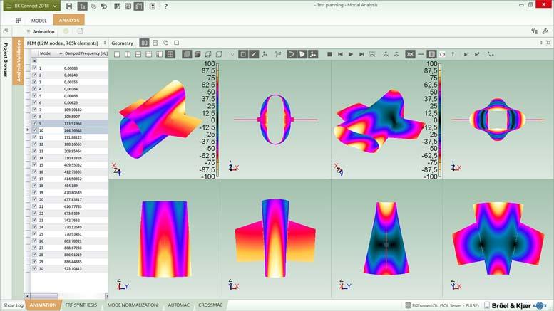 Fig. 8 Quad View colour contour animation of two mode shapes from a MSC Nastran FE model with more than 1 million nodes Reporting The Report task enables reports to be prepared in parallel with the