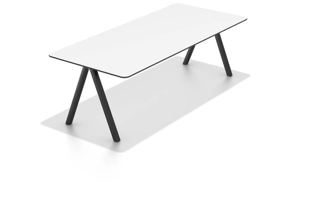 INSPIRATIONS INSPIRATIONS Inspiration #03 T-Workstation Delta with white-coloured steel frame, height adjustable (650-850 mm) and with a 9 mm table top (of. x mm) in white melamine.