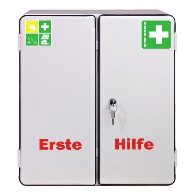 Cases and Cabinets filled DIN 13169 First-Aid Case MT-CD 400 300 150 mm, resilient ABS thermoplastic, including wall bracket with 90 lock for horizontal positioning.