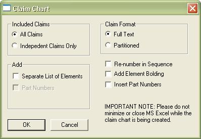 The following images show the Claims Chart dialog box when launched from the Check Claims and Analytics dialog boxes, respectively.