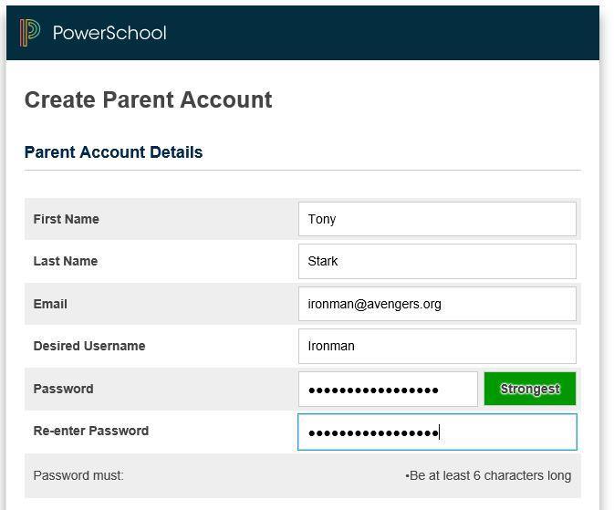 Complete the parent user information and enter the Student Account ID and