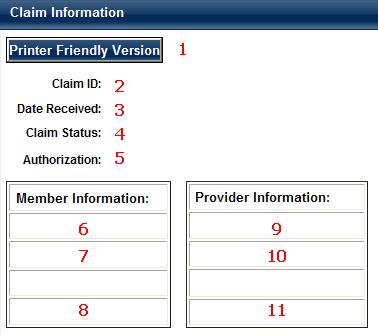 Claim Information This page displays the claim s information, including the details of each line of the claim. It also provides summary information concerning payments on the claim.