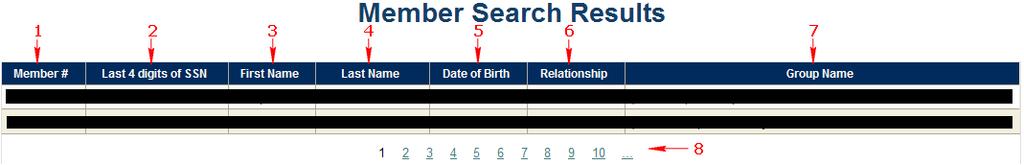 Member Search Results Once a search has been conducted, the search results will be shown in a table beneath the search criteria.