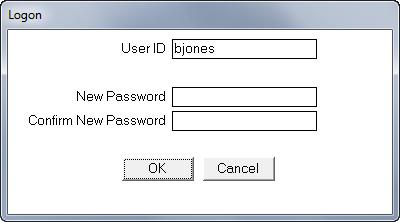 message; a new variation of the Logon window now appears: Type your User ID, then type a password in the New Password field. Type the same password in the Confirm Password field.