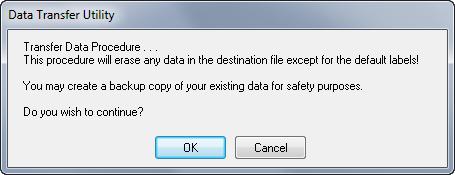 A message reminds you that any data in the blank database will be overwritten. You have already made a copy of your existing database. Click OK.
