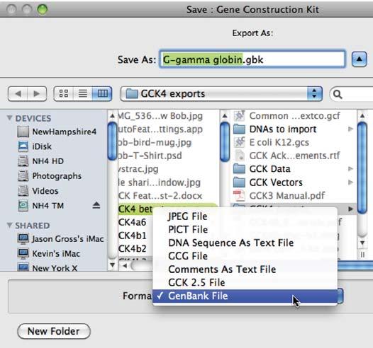 Tutorials Export as GenBank TUTORIAL 23: EXPORT AS GENBANK 1. Start GCK. 2. Open the GCK file titled G_gamma globin found in the Tutorial Files folder by choosing File > Open.