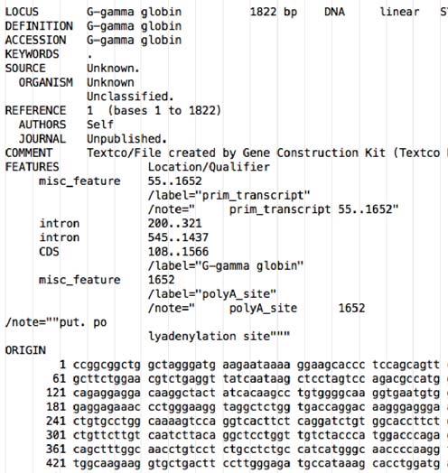 Tutorials Export as GenBank Figure 2.100: Part of the text file exported in GenBank format.