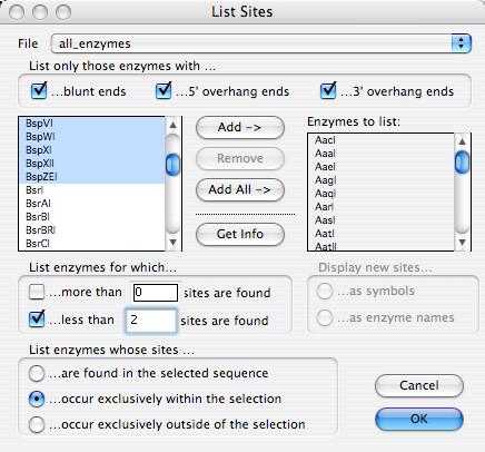 Construct Window Listing Sites Figure 3.14: List Sites Dialog lists that are in the GCK data folder are the only ones that will show up in the popup menu d.
