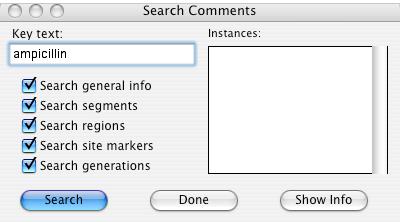 Construct Window Searching Comments Figure 3.19: Search Comments Dialog boxes along the left), and press the Search button. In Figure 3.20, the word Figure 3.