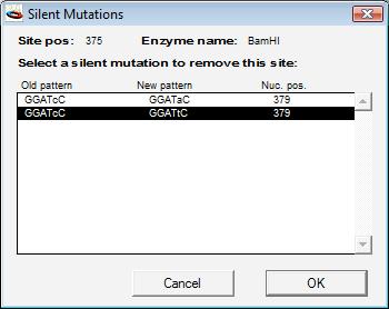 Construct Window Silent Mutations Figure 3.27: Removing Sites#3 shown in the window.