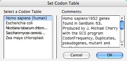 If you open and edit a codon table that is in GI format (see Edit Codon Tables, page 8-45), it will be saved in GCK format from then on.