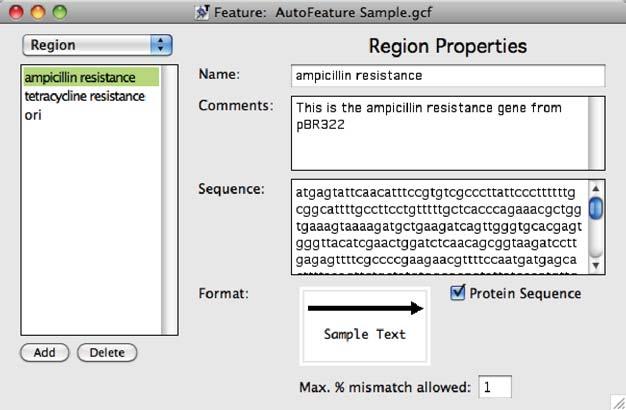 AutoFeature Window Region AutoFeatures Figure 7.1: An AutoFeature Window showing regions. The popup menu on the left is showing Regions so the items in the list box are regions.