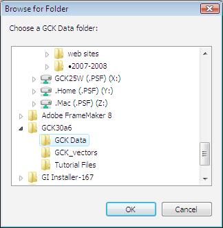 Menu Items rent GCK Data folder. In this case it is on a computer whose name is Ci and it is located on a volume called Applications in the folder called GCK ƒ. Two buttons are available.