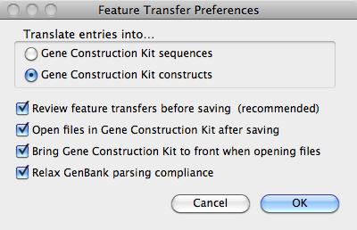 Menu Items Figure 8.24: Feature Transfer Preferences sequences from either GenBank or EMBL databases. As shown in Figure 8.25, page 8-38.