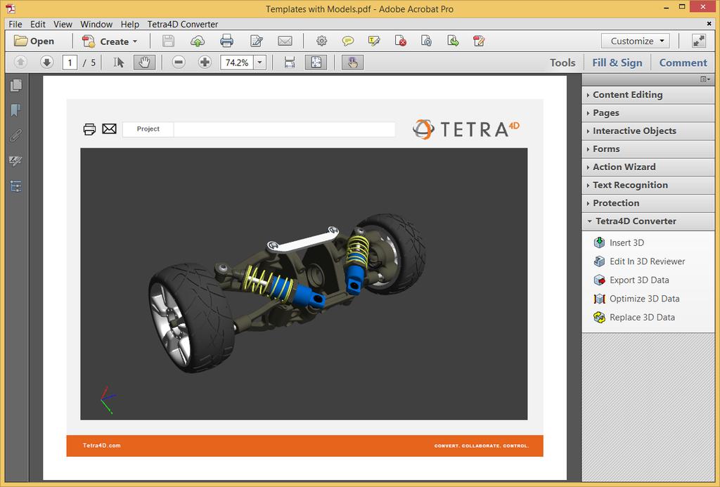 Chapter 2: Tetra4D Converter Overview Tetra4D Converter allows you to create rich PDFs from supported 3D and CAD file formats and from geospatially enabled PDFs.